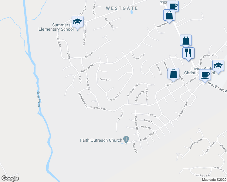 map of restaurants, bars, coffee shops, grocery stores, and more near 104 Broken Oak Court in Jacksonville