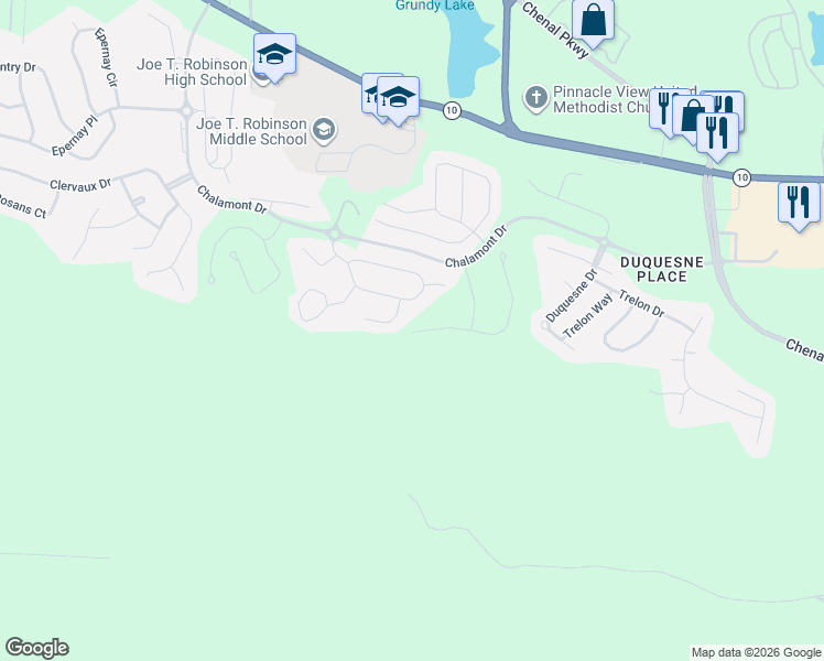 map of restaurants, bars, coffee shops, grocery stores, and more near 137 Challain Drive in Little Rock