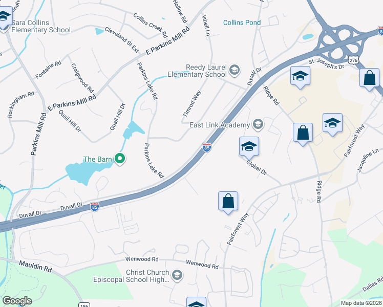 map of restaurants, bars, coffee shops, grocery stores, and more near 4605 Dairy Drive in Greenville