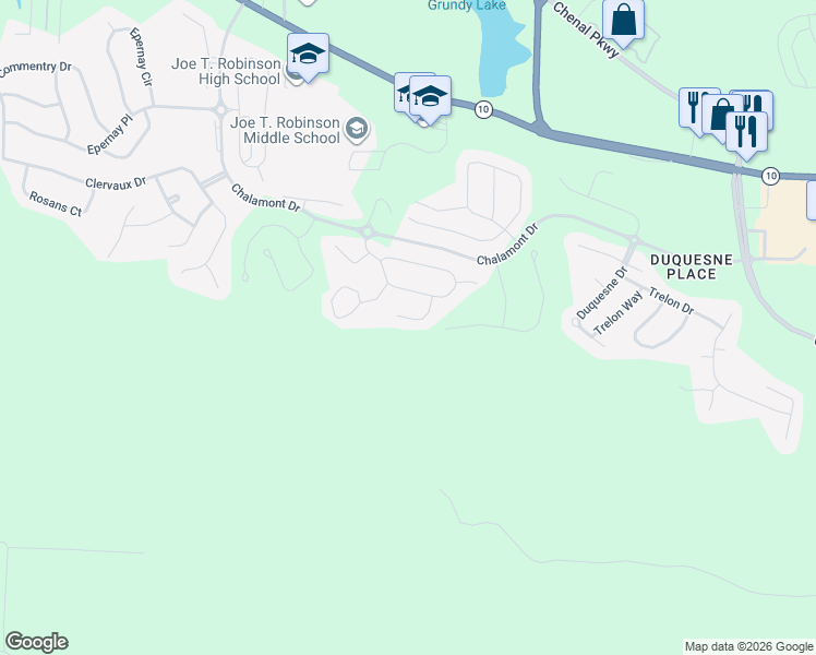 map of restaurants, bars, coffee shops, grocery stores, and more near 107 Chelle Lane in Little Rock