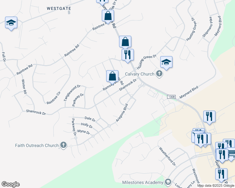 map of restaurants, bars, coffee shops, grocery stores, and more near 209 Shamrock Drive in Jacksonville