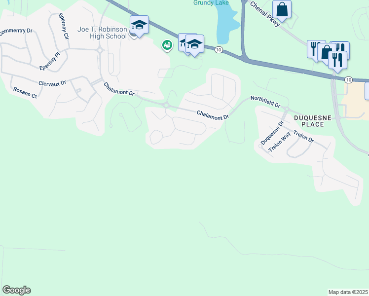 map of restaurants, bars, coffee shops, grocery stores, and more near 107 Chelle Lane in Little Rock
