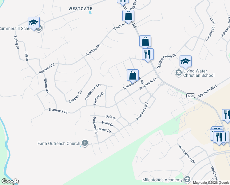 map of restaurants, bars, coffee shops, grocery stores, and more near 310 Ramsey Drive in Jacksonville