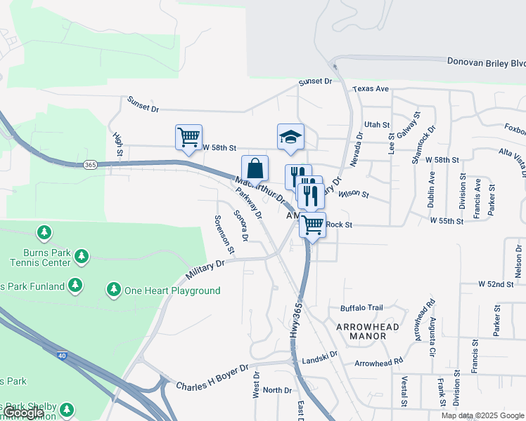 map of restaurants, bars, coffee shops, grocery stores, and more near 5513 Macarthur Drive in North Little Rock
