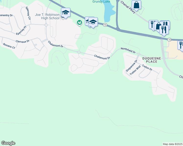 map of restaurants, bars, coffee shops, grocery stores, and more near 107 Chelle Lane in Little Rock