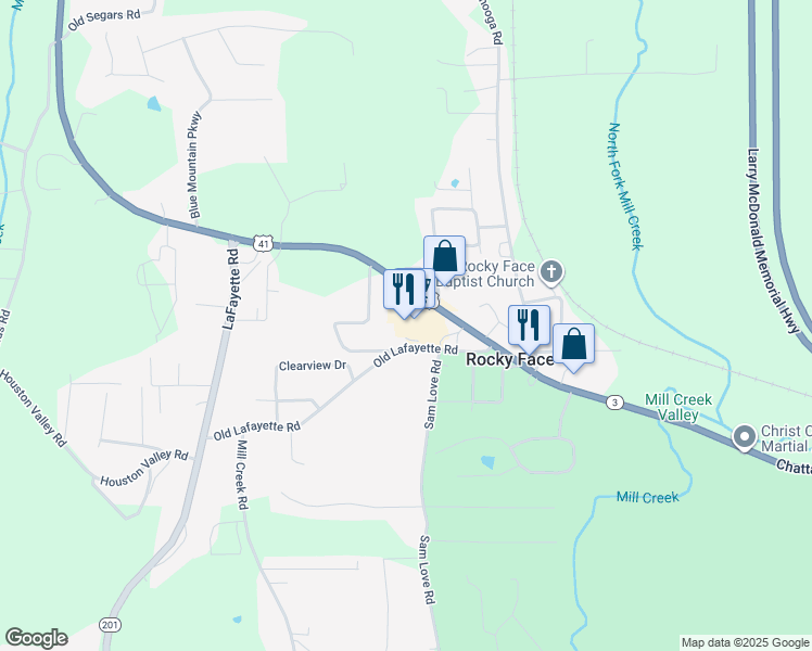 map of restaurants, bars, coffee shops, grocery stores, and more near 2709 Chattanooga Road in Rocky Face