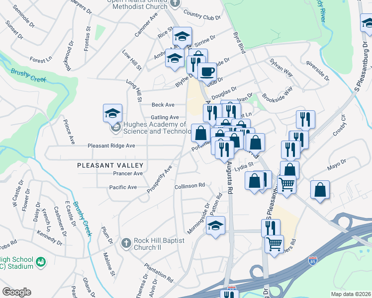 map of restaurants, bars, coffee shops, grocery stores, and more near 39 Potomac Avenue in Greenville