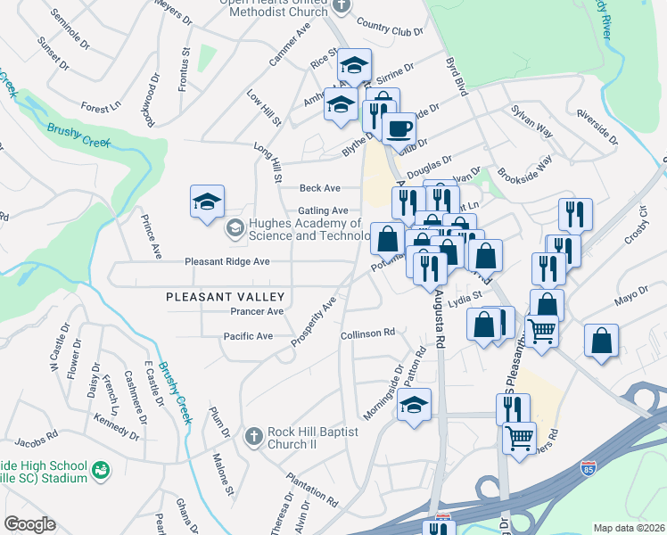 map of restaurants, bars, coffee shops, grocery stores, and more near 6 Prosperity Avenue in Greenville