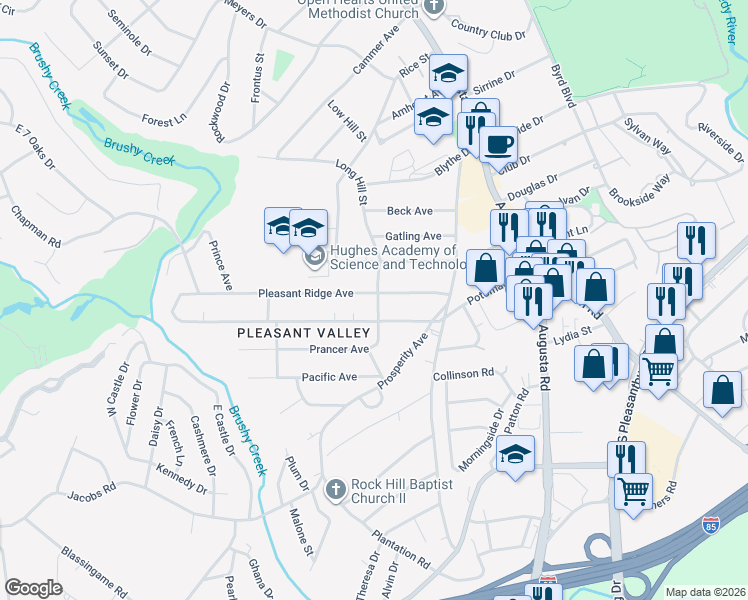 map of restaurants, bars, coffee shops, grocery stores, and more near 109 Pleasant Ridge Avenue in Greenville