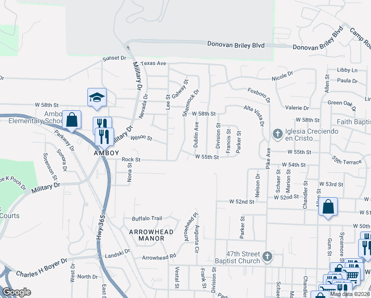 map of restaurants, bars, coffee shops, grocery stores, and more near 1703 West 55th Street in North Little Rock