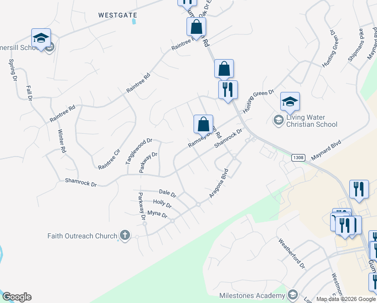 map of restaurants, bars, coffee shops, grocery stores, and more near 300 Shamrock Drive in Jacksonville