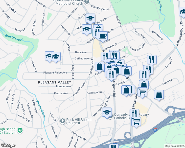 map of restaurants, bars, coffee shops, grocery stores, and more near 39 Potomac Avenue in Greenville