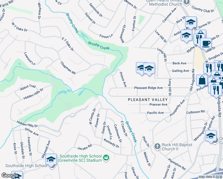 map of restaurants, bars, coffee shops, grocery stores, and more near 239 Pleasant Ridge Avenue in Greenville