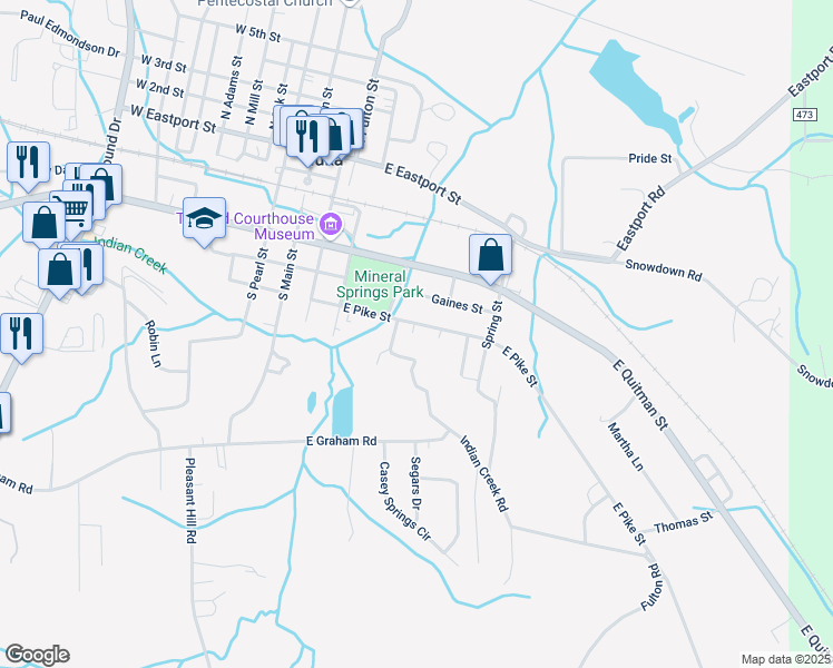 map of restaurants, bars, coffee shops, grocery stores, and more near 604 East Pike Street in Iuka