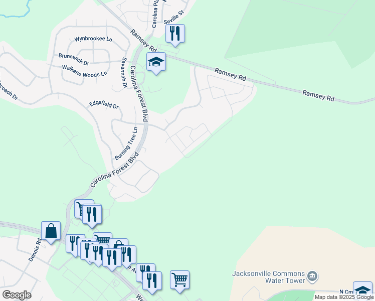 map of restaurants, bars, coffee shops, grocery stores, and more near 108 Streamwood Drive in Jacksonville