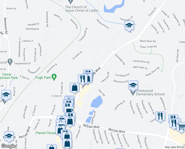 map of restaurants, bars, coffee shops, grocery stores, and more near 5525 Springvale Road in North Little Rock