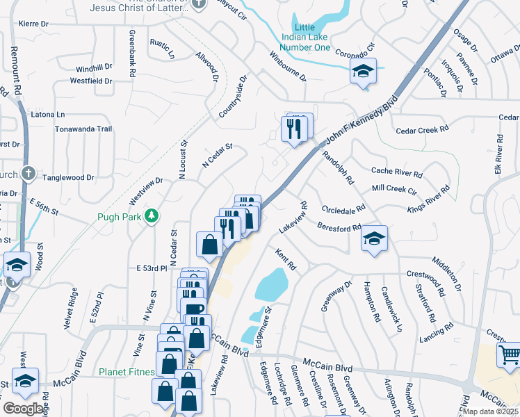 map of restaurants, bars, coffee shops, grocery stores, and more near 5547 Springvale Road in North Little Rock