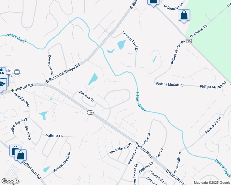 map of restaurants, bars, coffee shops, grocery stores, and more near 1 Stratton Chapel Court in Simpsonville
