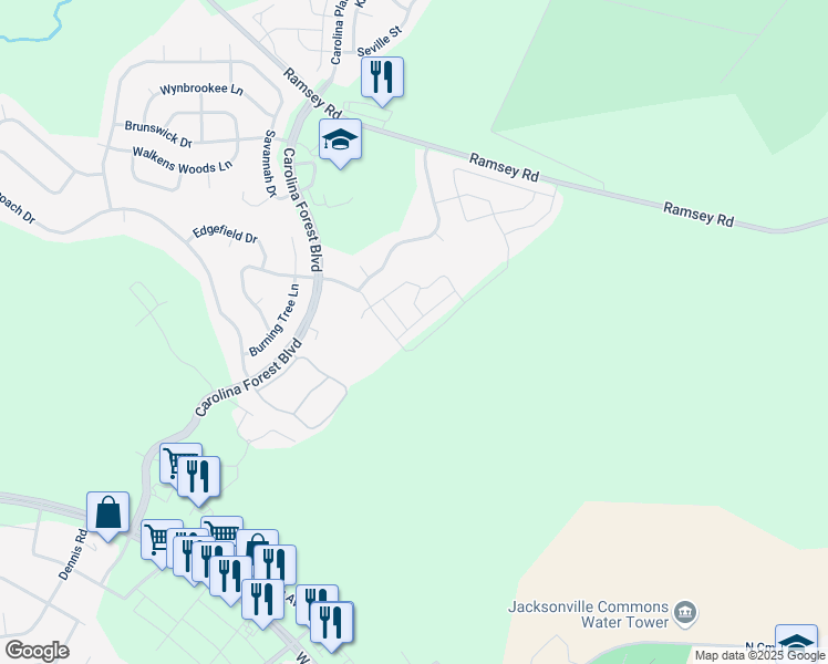 map of restaurants, bars, coffee shops, grocery stores, and more near 200 Streamwood Drive in Jacksonville