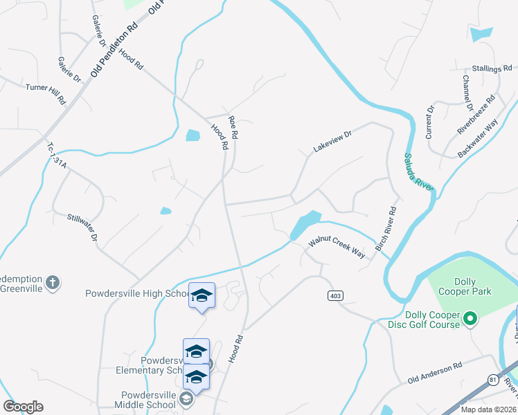 map of restaurants, bars, coffee shops, grocery stores, and more near 108 Ivory Glen Court in Greenville