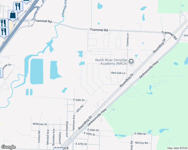 map of restaurants, bars, coffee shops, grocery stores, and more near 5709 Willow Way in North Little Rock