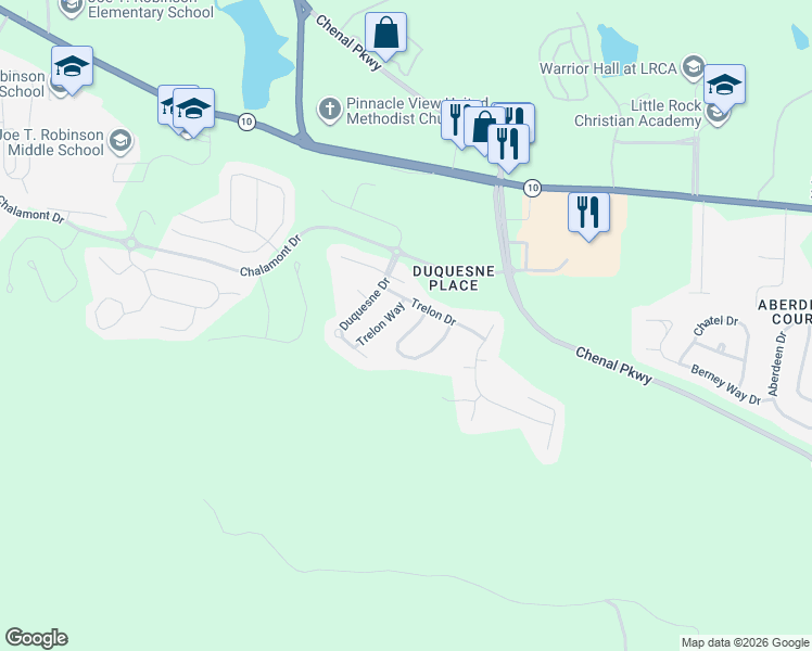 map of restaurants, bars, coffee shops, grocery stores, and more near 209 Trelon Circle in Little Rock