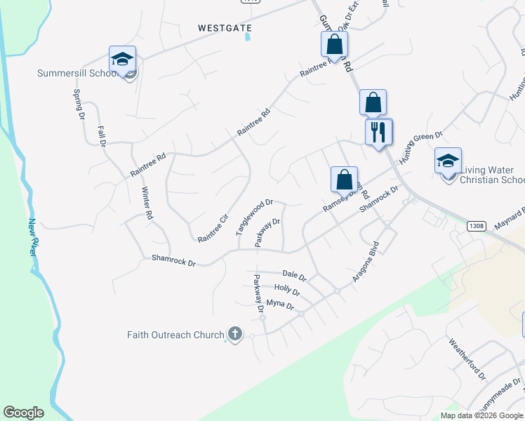 map of restaurants, bars, coffee shops, grocery stores, and more near 115 Tanglewood Drive in Jacksonville