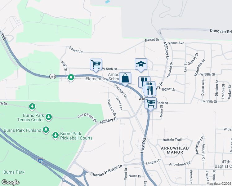 map of restaurants, bars, coffee shops, grocery stores, and more near 304 Sorenson Street in North Little Rock