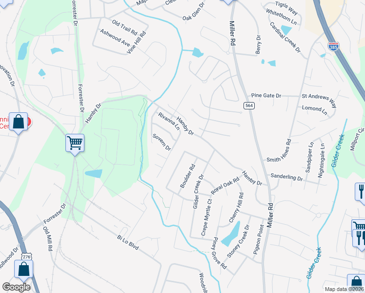 map of restaurants, bars, coffee shops, grocery stores, and more near 112 Pheasant Trail in Greenville