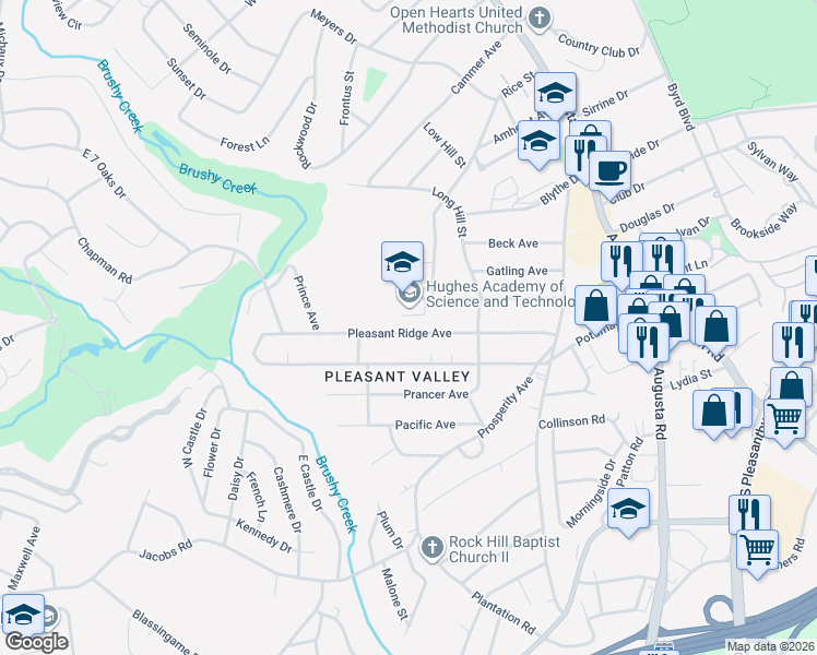 map of restaurants, bars, coffee shops, grocery stores, and more near 127 Pleasant Ridge Avenue in Greenville