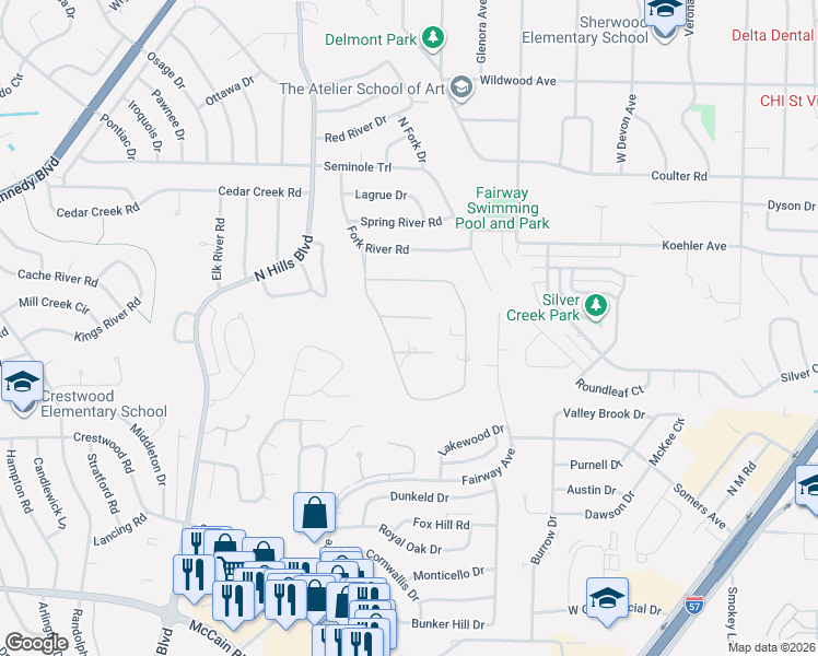 map of restaurants, bars, coffee shops, grocery stores, and more near 105 Saint Clare Court in Sherwood