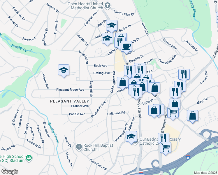 map of restaurants, bars, coffee shops, grocery stores, and more near 6 Prosperity Avenue in Greenville