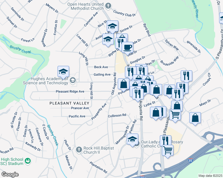 map of restaurants, bars, coffee shops, grocery stores, and more near 6 Prosperity Avenue in Greenville