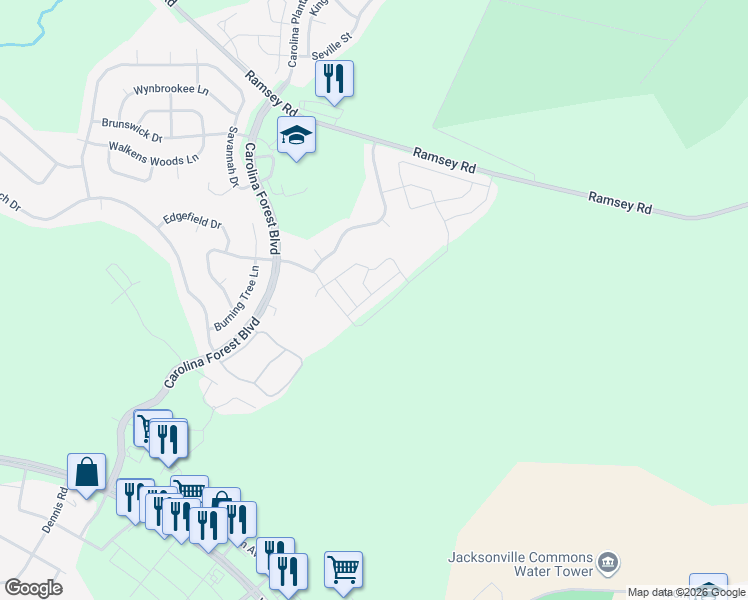 map of restaurants, bars, coffee shops, grocery stores, and more near 501 Streamwood Drive in Jacksonville