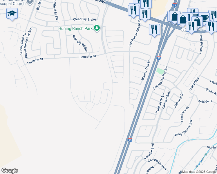 map of restaurants, bars, coffee shops, grocery stores, and more near 1020 Huning Ranch East Loop South West in Los Lunas