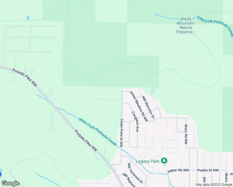 map of restaurants, bars, coffee shops, grocery stores, and more near 6600 Green Meadow Road Northwest in Huntsville