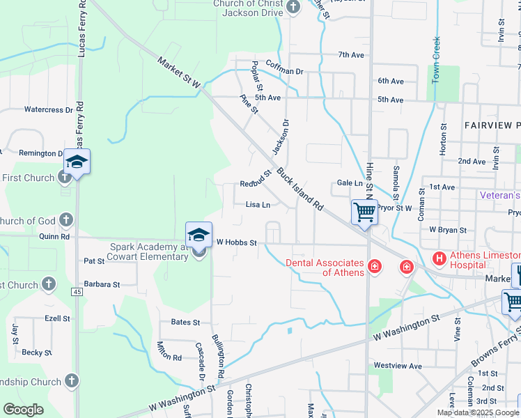 map of restaurants, bars, coffee shops, grocery stores, and more near 30 Stephens Avenue in Athens