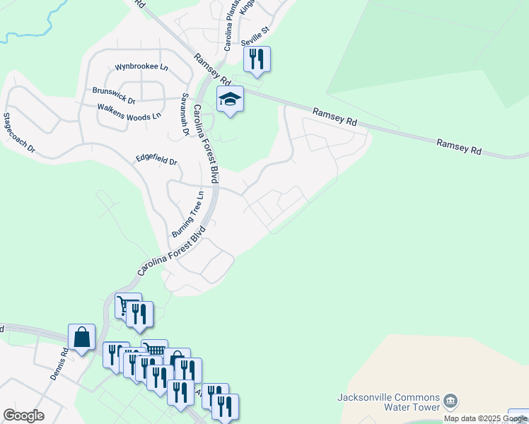 map of restaurants, bars, coffee shops, grocery stores, and more near 201 Bridgewood Drive in Jacksonville
