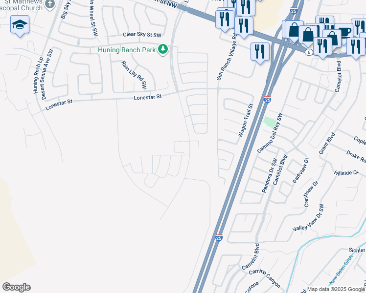 map of restaurants, bars, coffee shops, grocery stores, and more near 1020 Huning Ranch East Loop South West in Los Lunas
