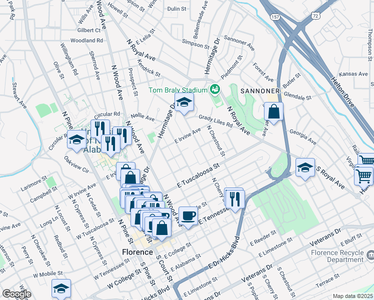map of restaurants, bars, coffee shops, grocery stores, and more near 508 East Irvine Avenue in Florence