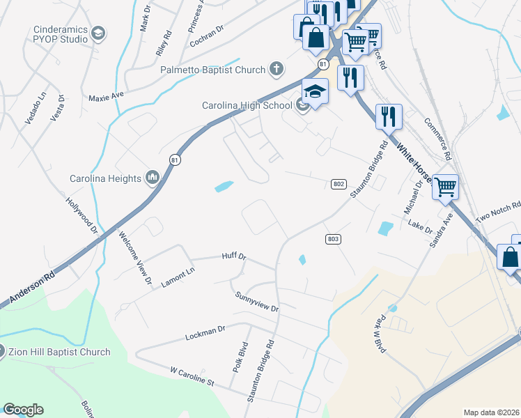 map of restaurants, bars, coffee shops, grocery stores, and more near 110 Barwood Circle in Greenville