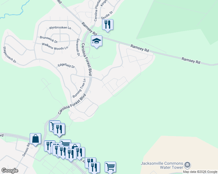 map of restaurants, bars, coffee shops, grocery stores, and more near 201 Bridgewood Drive in Jacksonville