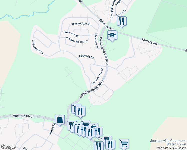 map of restaurants, bars, coffee shops, grocery stores, and more near 107 Cypress Bay Drive in Jacksonville