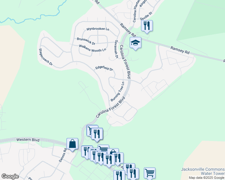 map of restaurants, bars, coffee shops, grocery stores, and more near 107 Cypress Bay Drive in Jacksonville
