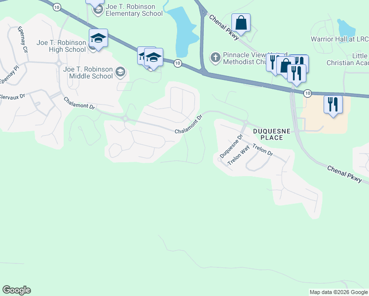 map of restaurants, bars, coffee shops, grocery stores, and more near 14 Chelle Cove in Little Rock