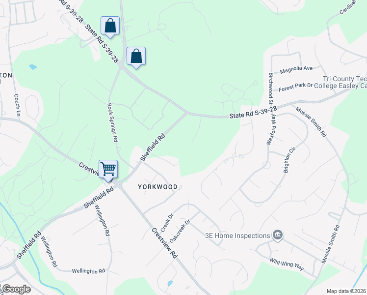 map of restaurants, bars, coffee shops, grocery stores, and more near 109 Red Berry Lane in Easley