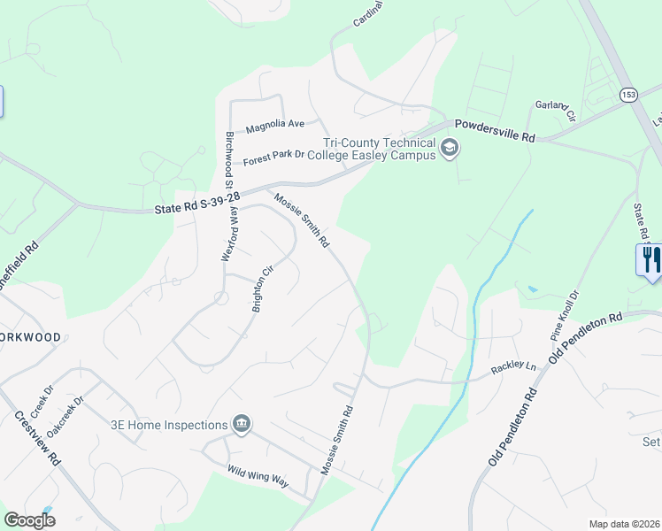 map of restaurants, bars, coffee shops, grocery stores, and more near 170 Mossie Smith Road in Easley