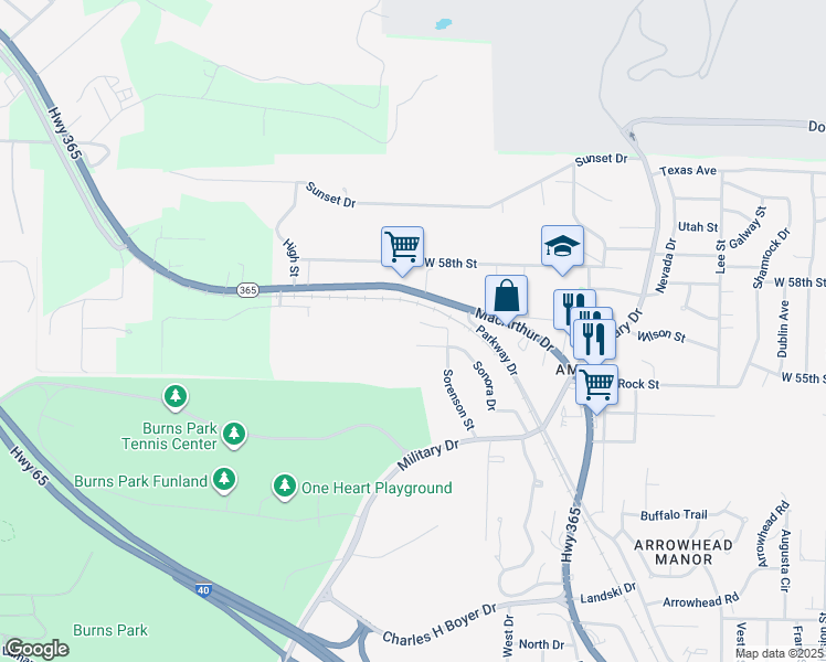 map of restaurants, bars, coffee shops, grocery stores, and more near 5710 Sorenson Street in North Little Rock