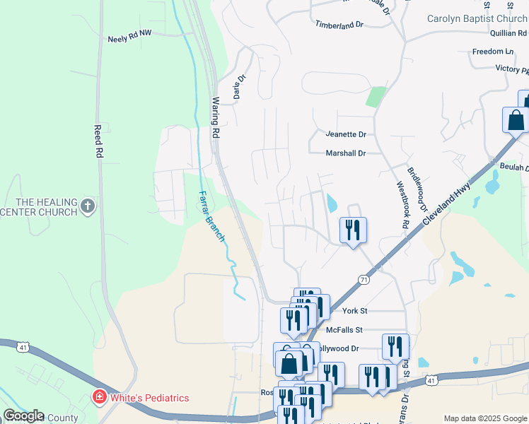 map of restaurants, bars, coffee shops, grocery stores, and more near 901 Grand Summit Drive in Dalton