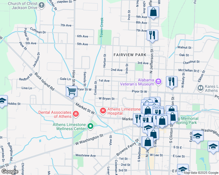 map of restaurants, bars, coffee shops, grocery stores, and more near 406 Sanders Street in Athens